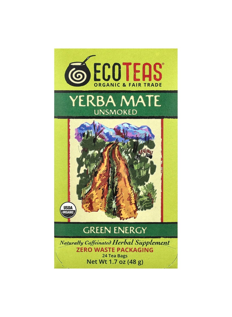 Yerba Mate, Green Energy, Unsmoked, 24 Tea Bags, 1.7 oz (48 g)